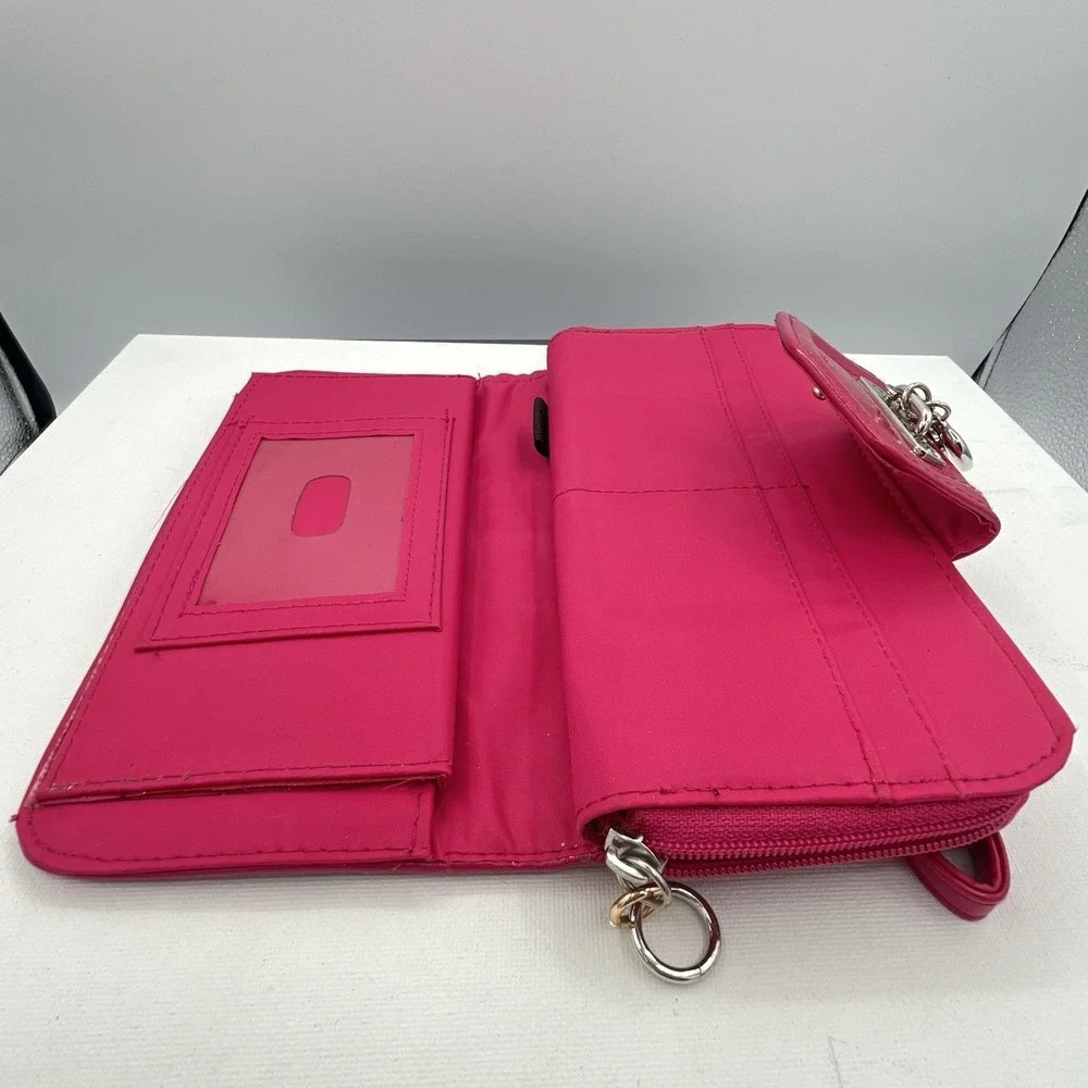 Wristlet Pink Heart Wallet W/Check Book Holder‎ Pink Patent Leather Accents